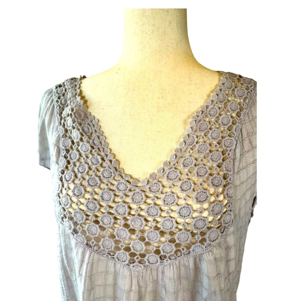 Mollo Rello Boho Peasant Crochet Lavender/Gray V-Neck Tunic/ Dress //Size Medium - Picture 4 of 8